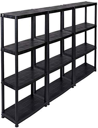Kreher 3 Stück Kunststoffregal, Kellerregal, Lagerregal. 4 Böden, Schwarz, max. 100 kg pro Regal. 61 x 30.5 x 130 H cm pro Regal. TÜV Rheinland