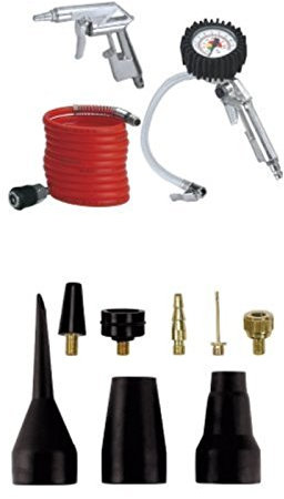 Einhell Kit d'accessoires pour compresseur - 1 Pistolet de soufflage, 1 Manomètre de gonflage, 1 Tuyau de 4m & 8 Accessoires gonflage pour compresseur