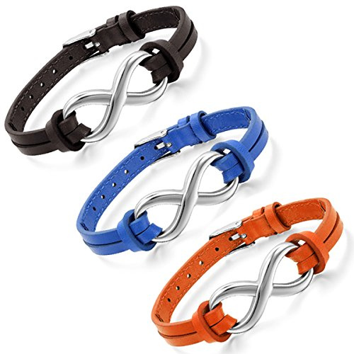 Aroncent Damen Herren Infinity unendlichkeit Armband - 3 PCS Charme Armreif Partnerarmband Freundschaftsarmband Leder Edelstahl Braun Orange Blau