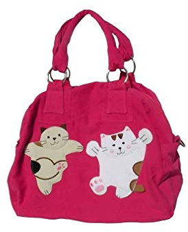 lachineuse – Große Tasche mit Party-Katzen-Design – mit Schultergurt – von Tango Chan – aus Baumwolle – Farbe Fuchsia – 34 x 27 cm – Geschenkidee zum Geburtstag, zu Weihnachten
