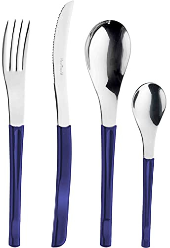 Pintinox Set da 24 Posate Serie Movie in Acciaio Inox Nichel Free, con Manico Colore: Blu, con Scatola Regalo