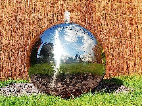 Primrose 60cm Silver Polished Stainless Steel Fountain Sphere Modern Water Feature with LED Lights