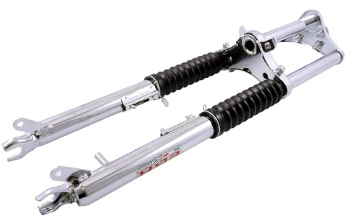 EBR Mofa-Gabel Chrom komplett kompatibel mit Sachs Prima, Hercules Prima | EBR Mofa/Moped-Ersatzgabel; ohne Steuerlager und Steckachse, 640 mm lang, Gabelholme 28/35 mm, Distanz Felgenaufnahme 125 mm