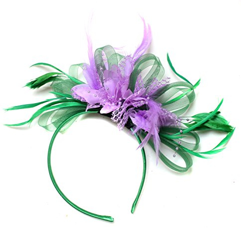 Caprilite Fashion Green and Lilac Purple Fascinator Headband Net Hoop Feather Hair Wedding Royal Ascot Races