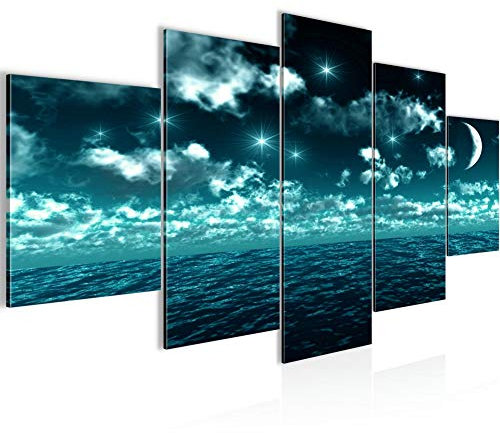 Runa Art - Bilder Nachthimmel 200 x 100 cm 5 Teilig XXL Wanddekoration Design Türkis 600151b
