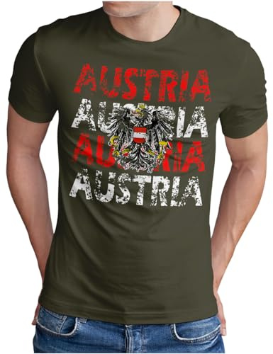 OM3® - Austria - T-shirt Österrike fotboll World Cup Soccer fanshirt sporttröja, storlek S – 5XL, oliv, L