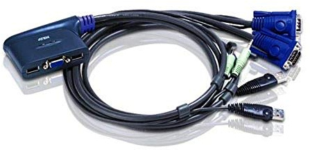 ATEN USB VGA/Audio 2-Port Cable KVM Switch (1.8m) CS62U (2048 x 1536; DDC2B), Computer Selection via hotkey and USB mouse, support Windows, Linux, Mac, Sun, UK, 1 KVM Market Leader