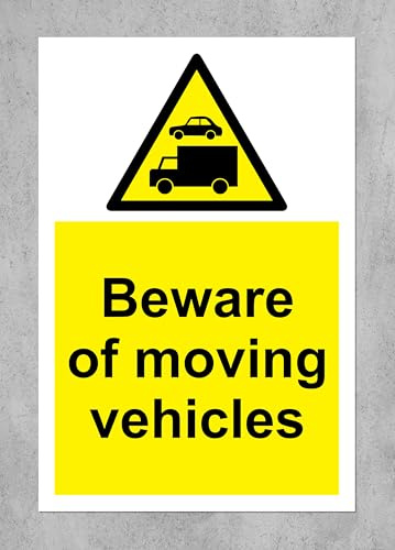 Warning Beware of moving vehicles safety sign - 1.2mm rigid plastic 400mm x 300mm