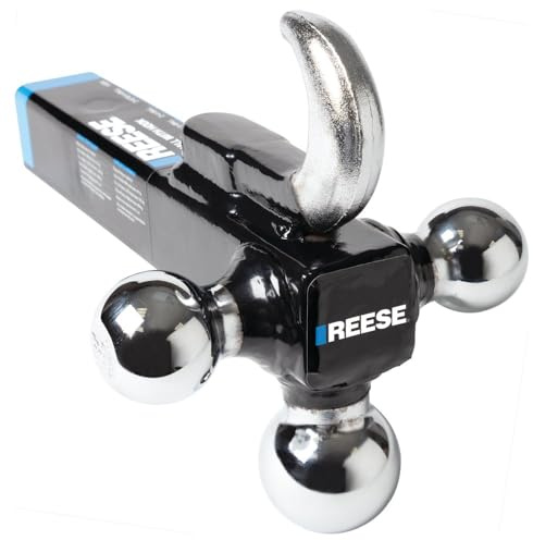 REESE Towpower 7031400 Attelage à Trois Billes avec Crochet (Boules d'attelage de remorque chromées de 4,5 cm, 5,1 cm, 6,1 cm), Convient aux récepteurs carrés de 5,1 cm, 4,5 kg Capacité :
