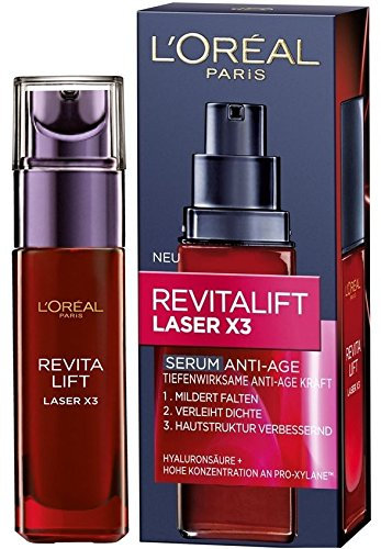 2x L'Oréal Paris RevitaLift Laser X3/ Anti-Age Serum/ mildert Falten/ verleiht Dichte/ Gesichtspflege/ verbessert die Hautstruktur/ je 30ml