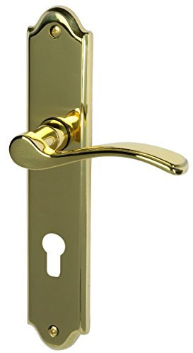 Alpertec Türbeschlag Lori - LS Messing poliert für Wohnungseingangstüren PZ Drückergarnitur Türdrücker Türbeschläge, 32760143