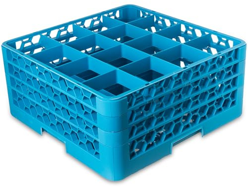 Carlisle FoodService Products Opticlean Glass Rack 16 Compartments with 3 Extenders for Kitchens and Restaurants, Plastic, 19.875 x 19.875 x 8.5 Inches, Carlisle Blue