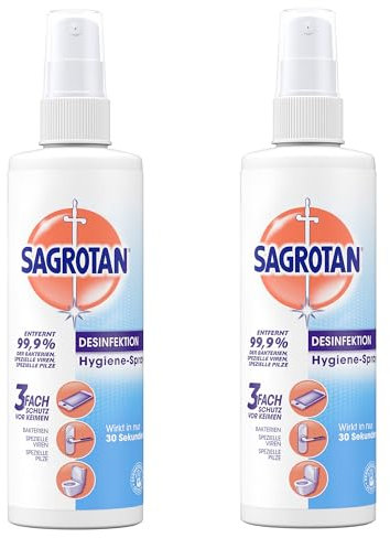 Sagrotan Hygiene Pumpspray – Desinfektionsmittel für Textilien und Oberflächen im Haushalt – 2 x 250 ml Sprühflasche im praktischen Vorteilspack