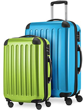 HAUPTSTADTKOFFER - Alex - 2er Kofferset Hartschale glänzend, mittelgrosser Koffer 65 cm + Handgepäck 55 cm, 74 + 42 Liter, TSA, Cyanblau-apfelgrün