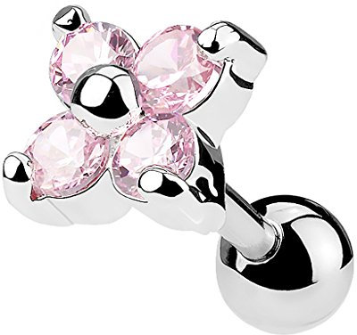 Piercingfaktor Piercing Ohr aus Chirurgenstahl Helix Tragus Ohrpiercing Cartilage Barbell Stecker Kristall Blume Pink