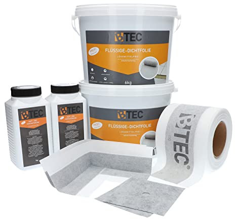 Dicht-Set 4A große Duschnische Spezial 12kg Flüssige Dichtfolie inklusive Dichtband, Manschetten & Innenecken 2kg Haftgrund