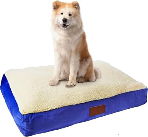 Ellie-Bo Orthopädisches Liegekissen für Hunde, aus viskoelastischem Schaum, Unterseite aus Wildlederimitat, mit Schaffell, Größe LX, 106,7 cm, Blau