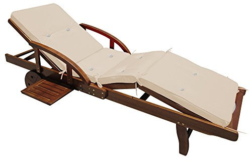 Casaria® Sonnenliege Holz inkl. Auflage Creme 320kg Belastbar 195x55cm Klappbar Räder Rückenlehne Verstellbar Ablage Akazie Gartenliege Balkon Garten Terrasse Liege Wetterfest