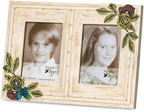 Pavilion Gift Company 41029 Simple Spirits Double Ivory Floral Photo Frame, 2-1/2 by 3-1/2-Inch