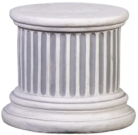 gartendekoparadies.de Eleganter Sockel Podest mit Kanneluren, Steinsockel, H. 22 cm, Stellfläche Ø 26 cm, 17 kg, Grau, frostsicher aus Steinguss für Außenbereich