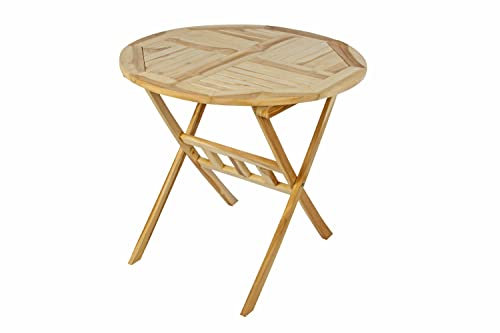SAM Balkontisch Rondo aus Teak Holz | zusammenklappbarer Gartentisch | runder Tisch mit 80 cm Durchmesser | witterungsbeständig und stabil | naturbelassen