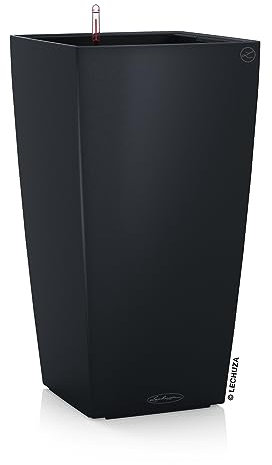 Lechuza – Pot de Fleurs d’Extérieur et d'Intérieur – Cubico Color 22 – Réserve d’Eau Intégrée – Coloris Gris Ardoise – 22 x 22 x 41 cm