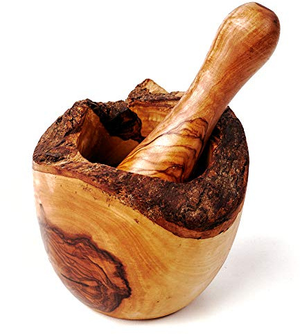 Mortaio e Pestello in Legno, Legno D 'ol Ivo, Naturale Bordo - Sfumature Di Marrone, ca. 12cm Durchmesser