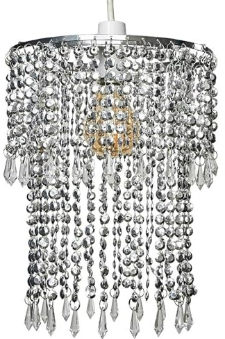 MiniSun | Modern Crystal Jewel Effect Ceiling Light Shade | Pendant Lights, Home Décor & Improvement Essential | 22cm Shade Width