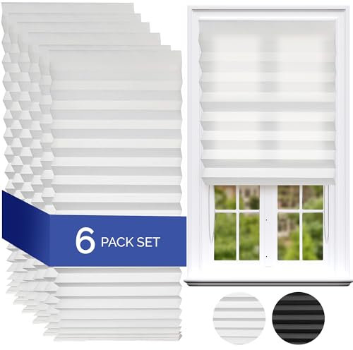 Temposhade Light Filtering Temporary Blinds - 6 Pack (110g sqm) | 91.4cm Wider Blind, Easy Stick Up & No Screws | Temporary Home Pleated Paper Window Blinds | White