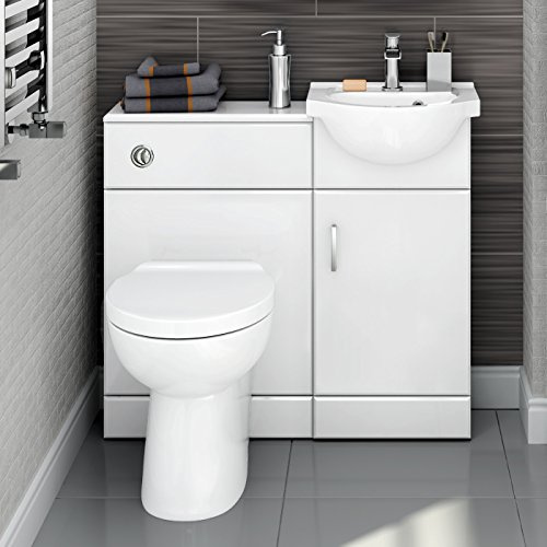 900mm White Gloss Vanity Basin Unit + Back to Wall Toilet Furniture Set HGW2412