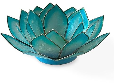 Om Gallery Capiz Shell Lotus Flower Decor Tealight Candle Holder for Serene Ambiance - Handmade Decorative Candle Holders for Meditation, Yoga, and Relaxation, Cool Water