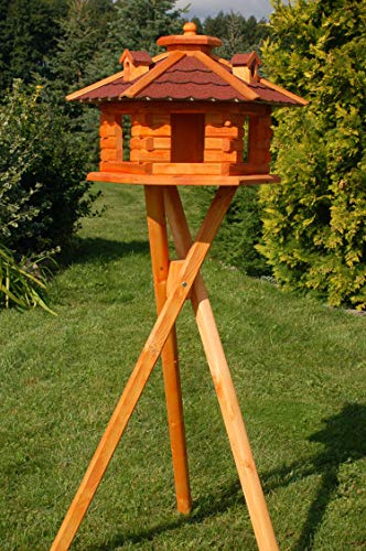 Deko-Shop-Hannusch Vogelhaus Futterhaus Vogelvilla mit Solarbeleuchtung und Silo klein und Groß V16 (Rot, klein mit Ständer), Vogelfutterhaus