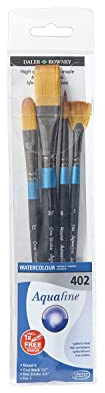 Daler Rowney Aquafine Aquarell-Set aus weichem Kunsthaar, 4 Verschiedene Pinsel mit kurzem Griff (rund, ovale Wäsche und EIN Strich), ideal für professionelle und Anfänger-Künstler