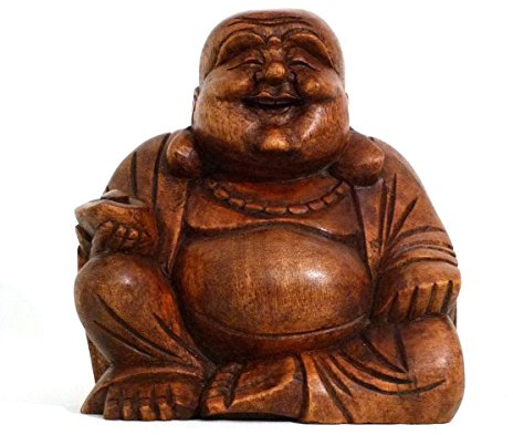 Simandra Happy Buddha träfigur, skulptur, abstrakt träfigur, staty, Afrika, Asien, lyckobringare, handgjord dekoration, storlek 11 cm