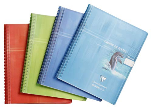 Clairefontaine 152438C A Koverbook Spiral textbok - 17 x 22 cm - 148 sidor med stora plattor - vitt papper 90 g - polypro omslag med slumpig färg