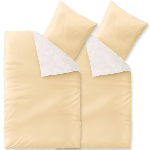 CelinaTex Fantasia Bettwäsche 135 x 200 cm 4teilig Nicki Bettbezug Sherpa Lammfell-Optik Bezug Sandy beige