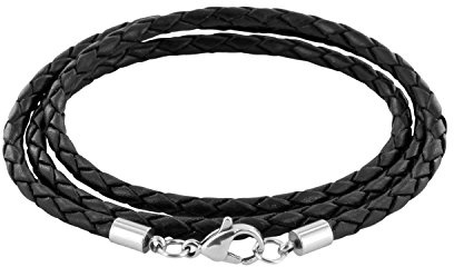 Auroris Echtleder Kette/Armband geflochten 3mm Farbe: schwarz mit Karabinerverschluss aus Edelstahl