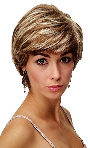 WIG ME UP - Damenperücke Perücke sexy & kess Kurzhaarfrisur Braun Blond gesträhnt kurz glatt Scheitel CH-1309-L12-26