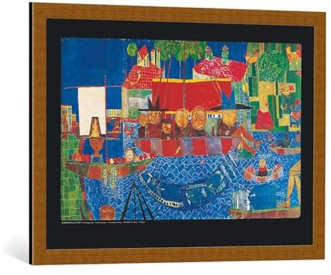 kunst für alle Bild mit Bilder-Rahmen: Friedensreich Hundertwasser Der wunderbare Fischfang - dekorativer Kunstdruck, hochwertig gerahmt, 84x59 cm, Kupfer gebürstet