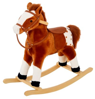HOMCOM Baby Rocking Horse Plush Ride on Animals Rocker with Sound Handle Grip for kids 3-6 years - Brown