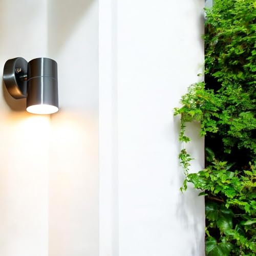 Hochwertige Edelstahl LED-Außen-Wand-Leuchte Bornholm Down-Light, inkl. GU10 LED. 7W x 1, IP44, Höhe 9-12cm, D: 6cm, Halterung D: 8,5cm, Balkon-Terrasse-Eingangs-Leuchte