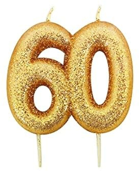 Anniversary House Elegant Gold Glitter 40th Birthday Candle - Premium Wax Number 60 Cake Topper for Anniversary, Party Decor & Milestone Celebrations - Shiny Metallic Sparkle Finish, 7cm Large