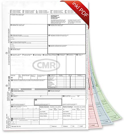 MASHPAPER CMR-Frachtbrief international A4 Einzelsatz selbstdurchschreibend | 200 Stück, 4-fach Satz mit Farbsortierung, Block mit Kopfabrissleiste und Palettentauschfeld, inkl. PDF-Vorlage, 280701