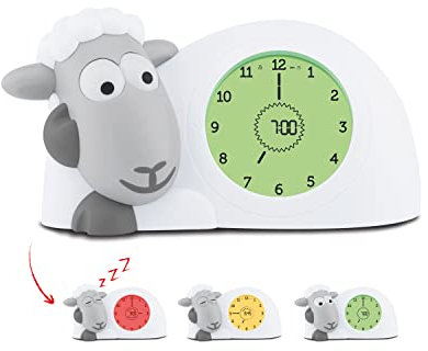 ZAZU Sam The Lamb Uhr – Schlafcoach Uhr und Nachtlicht für Kinder | Bringt Ihrem Kind mit visuellen Indikatoren bei, wann es aufwachen soll | Einstellbare Helligkeit | Automatische Abschaltung (Grau)