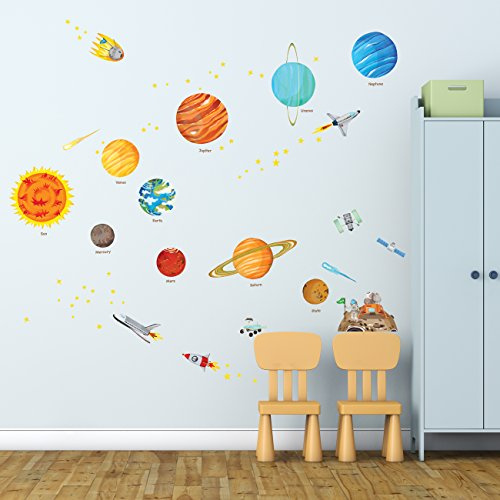 DECOWALL DS9-1501S Sonnensystem Planeten Wandtattoo Weltraum Wandsticker Platz Wandaufkleber Wanddeko für Schlafzimmer Kinderzimmer Babyzimmer (Mittlere) (Englisch Ver.)