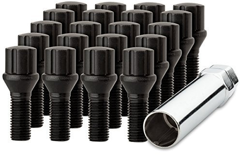 20 Black 12x1.25B Spline Tuner Lug Bolts for Aftermarket Wheels - 27mm Shank
