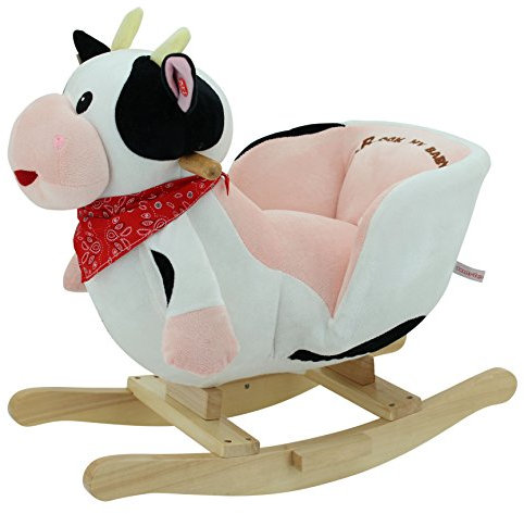 Sweety Toys 3563 Schaukeltier Schaukelpferd Kuh Stickerei mit Funktion Sound 'MUH'