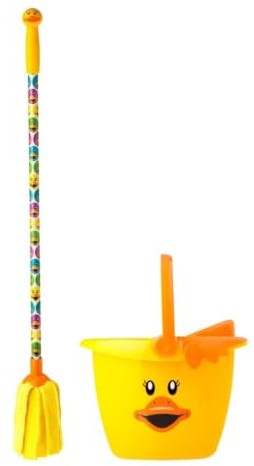 Vigar - Set de Fregar para Niños - Fregona y Cubo Infantil - 25 x 19 x 71 cm - Vigar Duck - Cubo de Polipropileno - Palo de Fregona de Acero - Amarillo