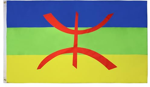 AZ FLAG Flagge Kabylei 150x90 cm Fahne Berber Polyester 100D 2 Ösen | Für innen und außen dekorative Flagge doppelte Nähte und verstärkte Kanten mit Metallösen 100D Polyester