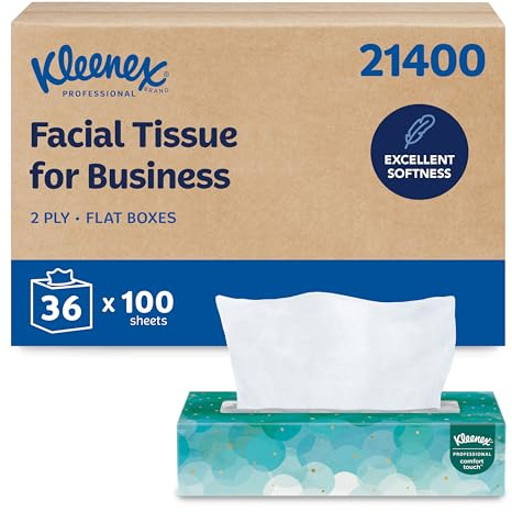 Kleenex Professional Facial Tissue, Bulk (21400), 2-Ply, White, Flat Boxed Format, Designed for Business (100 Tissues/Box, 36 Boxes, 3,600 Sheets/Case)